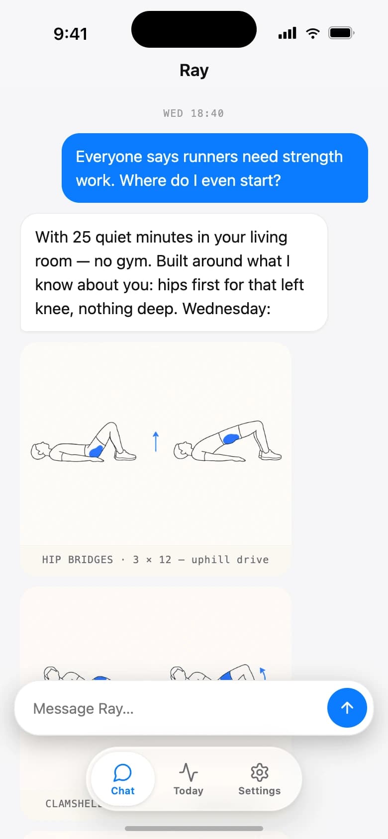 Rayvik conversation giving personalized running and strength advice