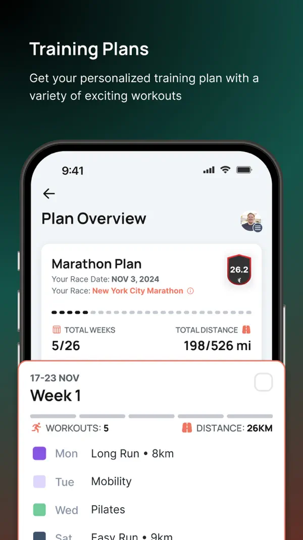 Official Runna App Store preview showing a personalized marathon training plan
